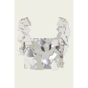 NEW RABANNE women's triangle-paillettes metallic top in silver